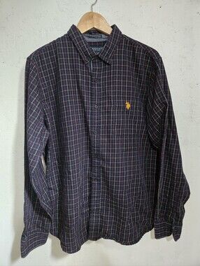 U.S. Polo Assn. Navy Plaid Button-Down Shirt with Yellow Logo